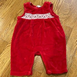 Kissy Kissy red Velveteen romper. 3-6mo. EUC